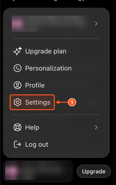 ChatGPT profile menu with Settings highlighted