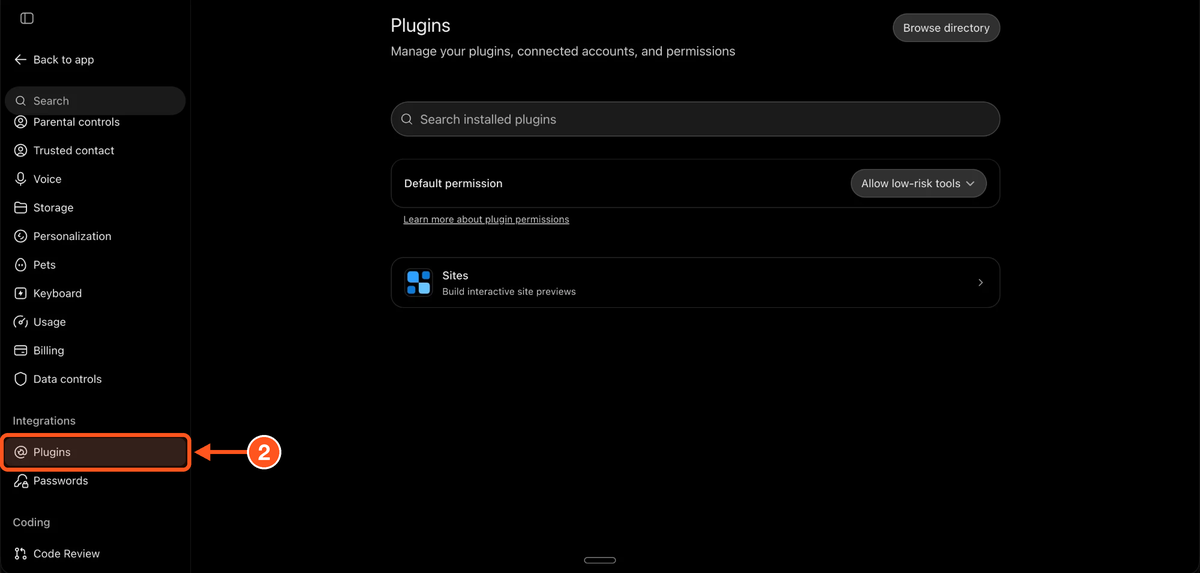 ChatGPT settings with Plugins highlighted